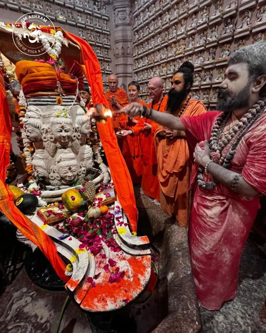 Pujya Swami Avatar Puri Ji Maharaj performing the sacred Maha Shivaratri abhishekam at Om Ashram.